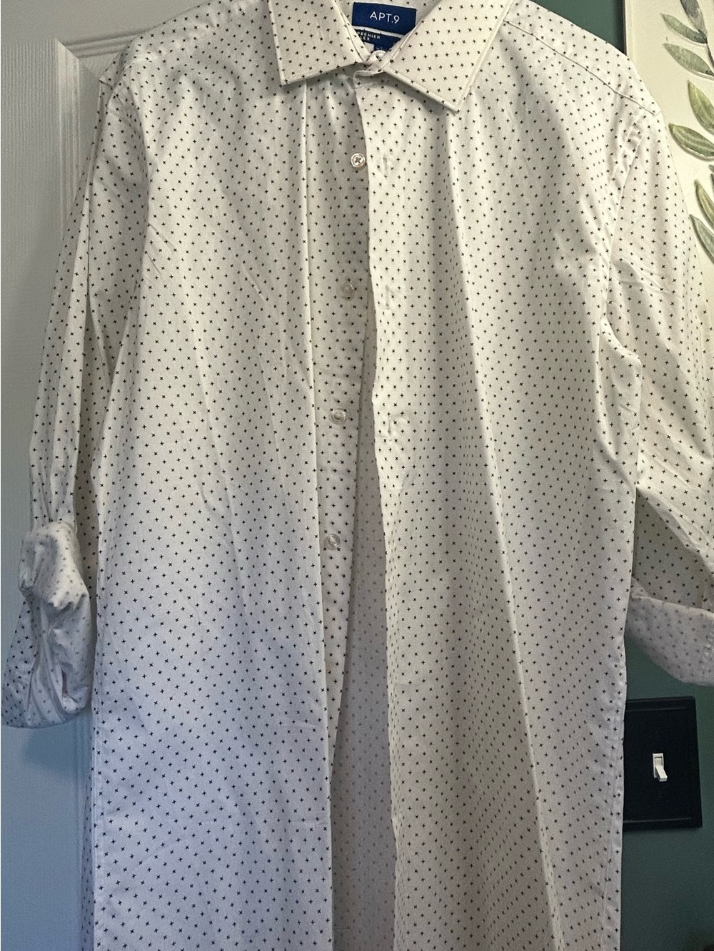 Apt. 9 White Shirt with Small Navy Microdots